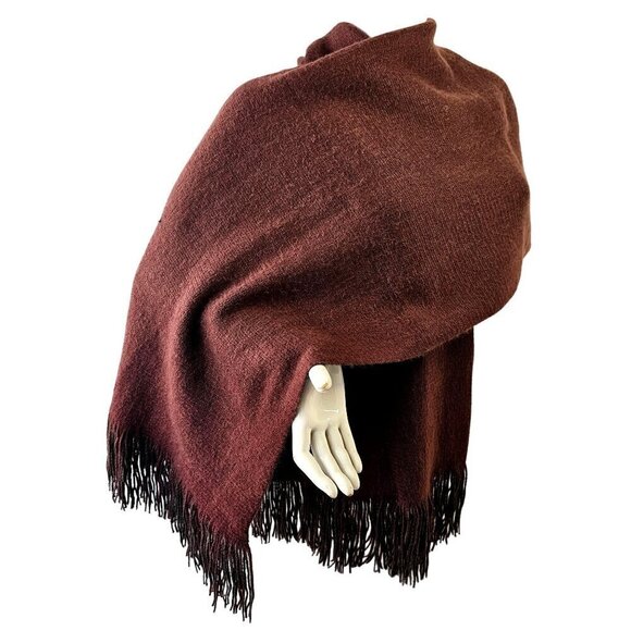 Garage Reversible Fringed Scarf Wrap Shawl Burgundy Gray Acrylic Oblong 78 X 17 - Picture 2 of 10